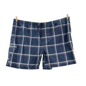 True Nation Board Short Women 6XL Navy Plaid Swim Trunks Cargo Pocket Big & Tall